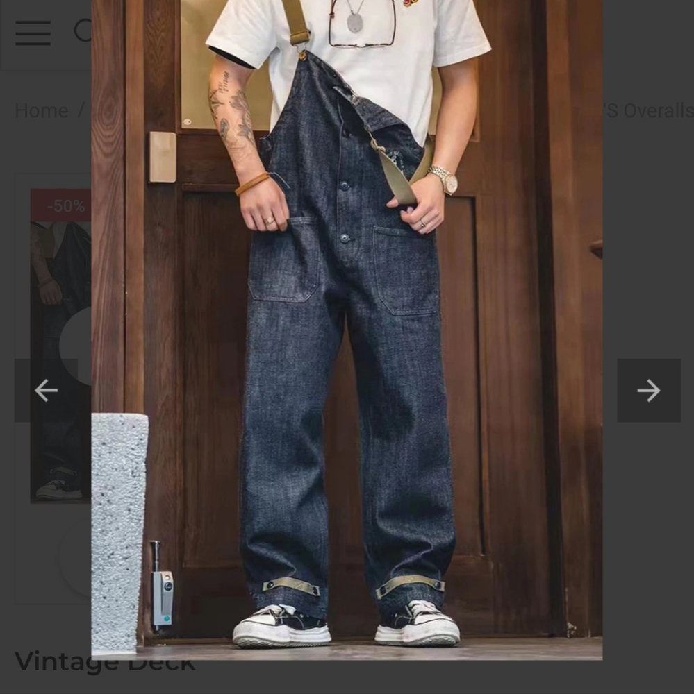 Vintage deck overall summer washed straight leg for men